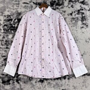 Ben Sherman Special Brew Mens XL Pink Stripe Dot Button Down Shirt